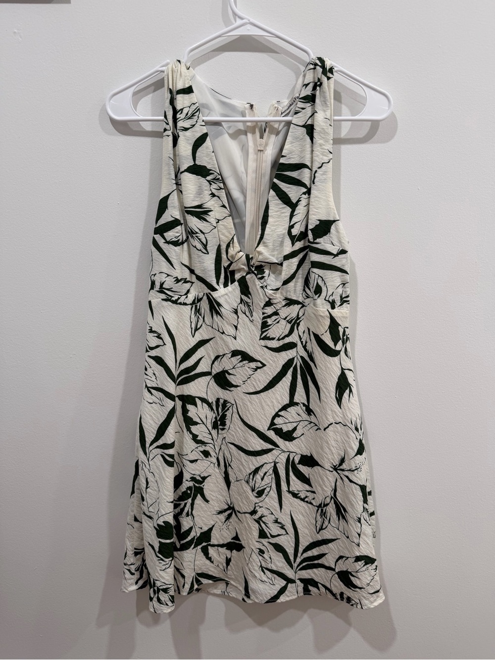 Abercrombie & Fitch Ivory Mini Dress with Dark Green Floral Print